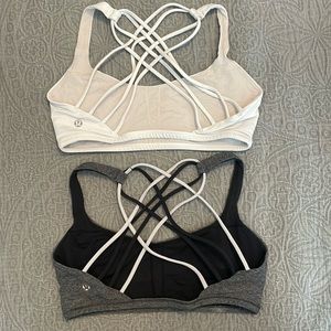 TWO- Free to be wild bras, lululemon, one white, one grey, size 8